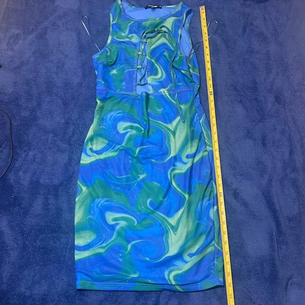 Blue green swirl mesh mini dress w/ tie in front from Missguided. US 6 - Picture 4 of 4